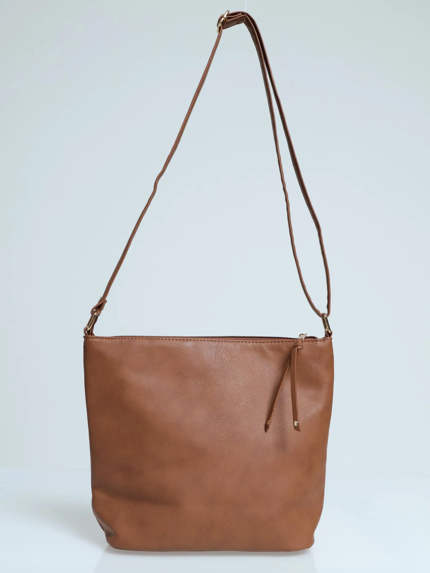 Front Zip Messenger Bag - Tan