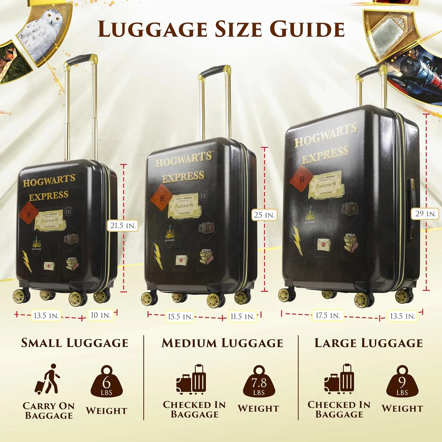 FUL Harry Potter Rolling Luggage, Hogwarts Express Hardshell Suitcase with Spinner Wheels, Black, 29 Inch