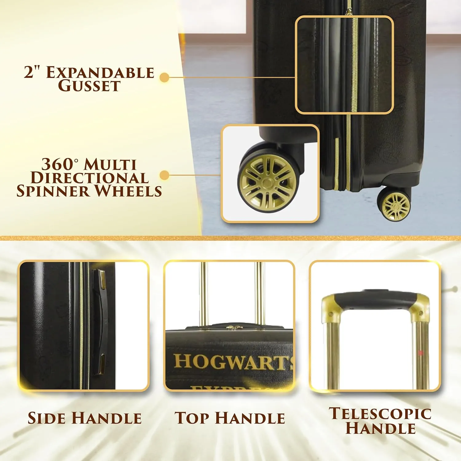 FUL Harry Potter Rolling Luggage, Hogwarts Express Hardshell Suitcase with Spinner Wheels, Black, 29 Inch