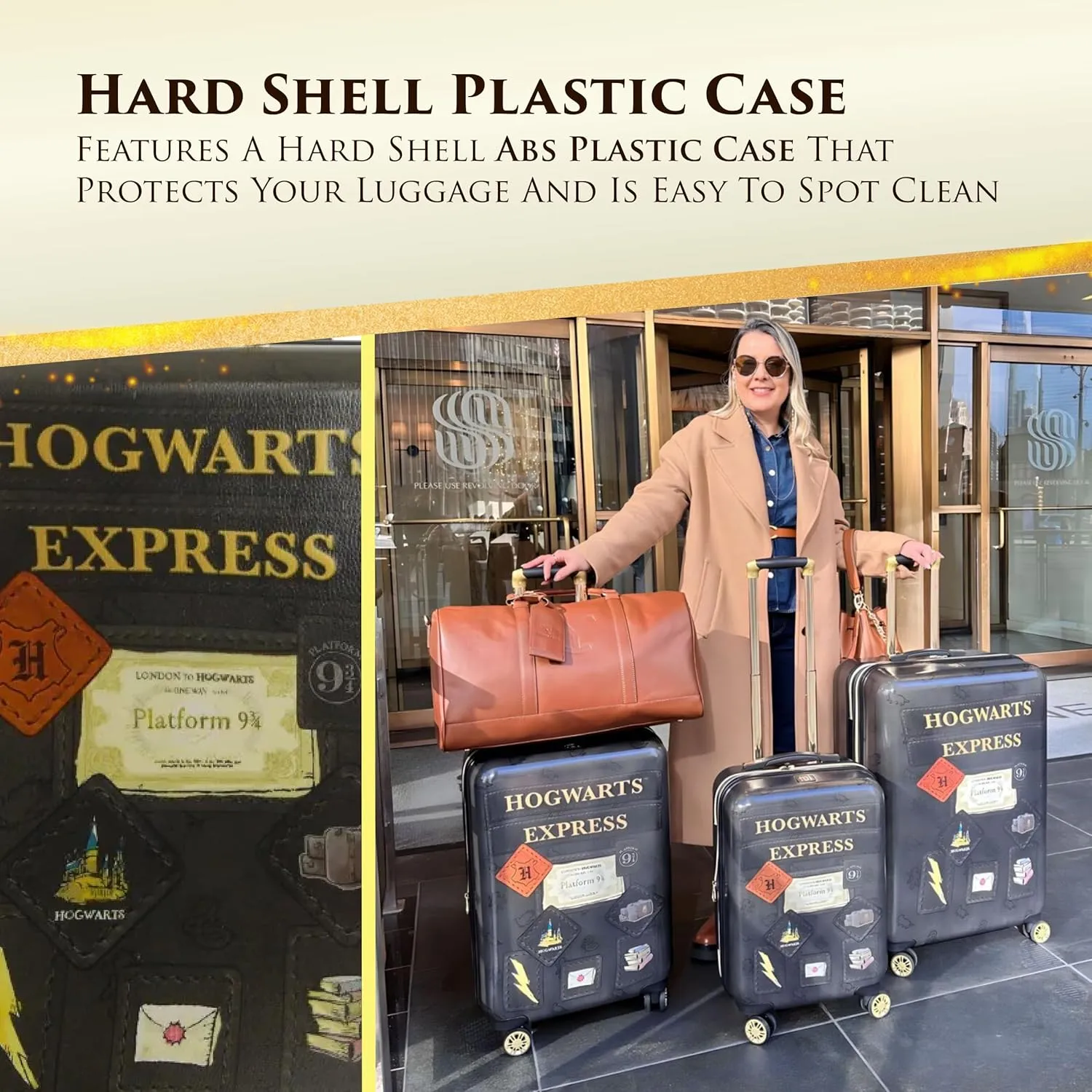 FUL Harry Potter Rolling Luggage, Hogwarts Express Hardshell Suitcase with Spinner Wheels, Black, 29 Inch