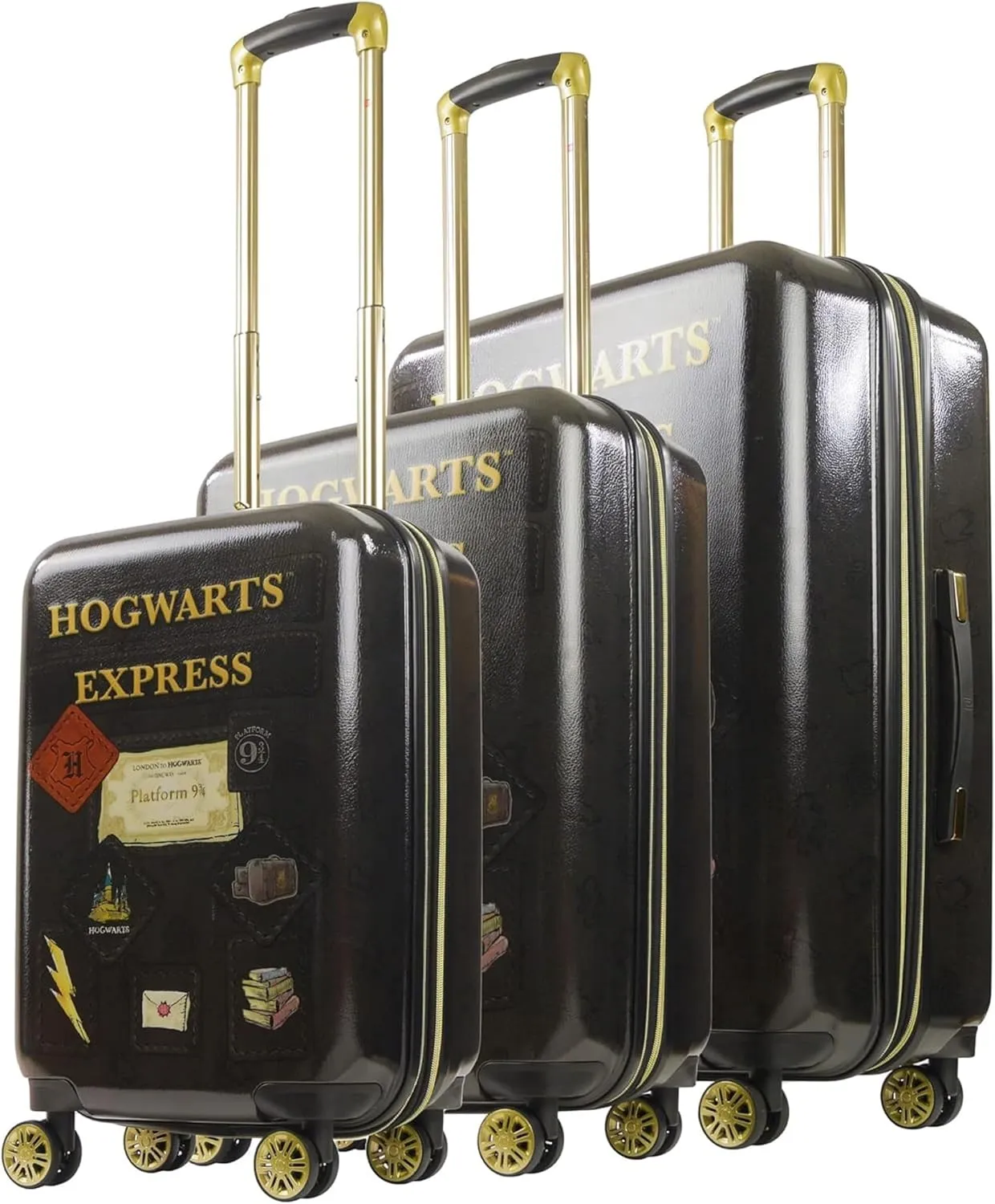 FUL Harry Potter Rolling Luggage, Hogwarts Express Hardshell Suitcase with Spinner Wheels, Black, 3 Piece Set