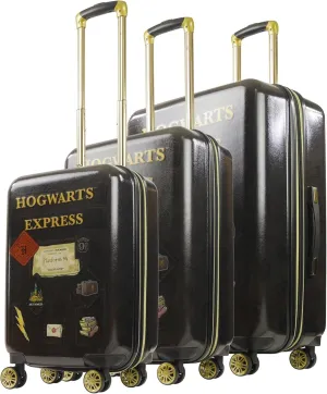 FUL Harry Potter Rolling Luggage, Hogwarts Express Hardshell Suitcase with Spinner Wheels, Black, 3 Piece Set
