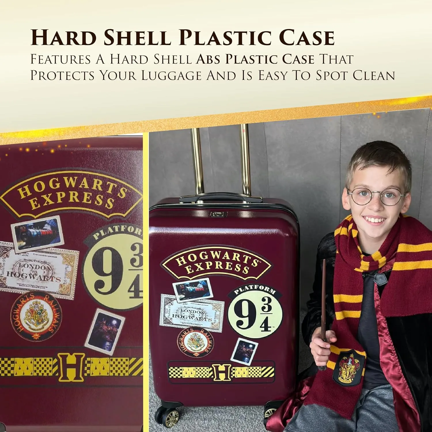 FUL Harry Potter Rolling Luggage, Hogwarts Express Hardshell Suitcase with Spinner Wheels, Burgundy, 3 Piece Set