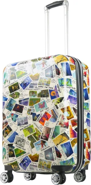 FUL Rolling Luggage, Disney Stamps Harrdshell Carry On Suitcase with Spinner Wheels, Multi, 26 Inch