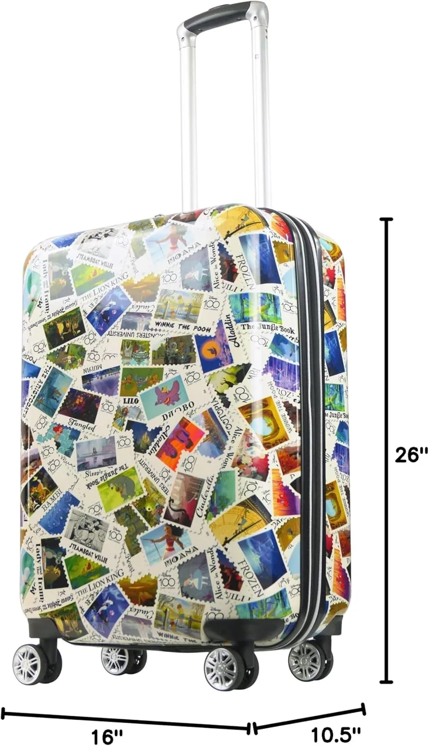 FUL Rolling Luggage, Disney Stamps Harrdshell Carry On Suitcase with Spinner Wheels, Multi, 26 Inch