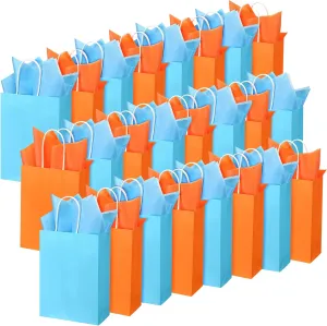Fumete 24 Pack Kraft Paper Gift Bags with Tissues Papers Colorful Party Favor Bags with Handles for War Party Target Sign Birthday Wedding Baby Shower Supplies(Light Blue, Orange)