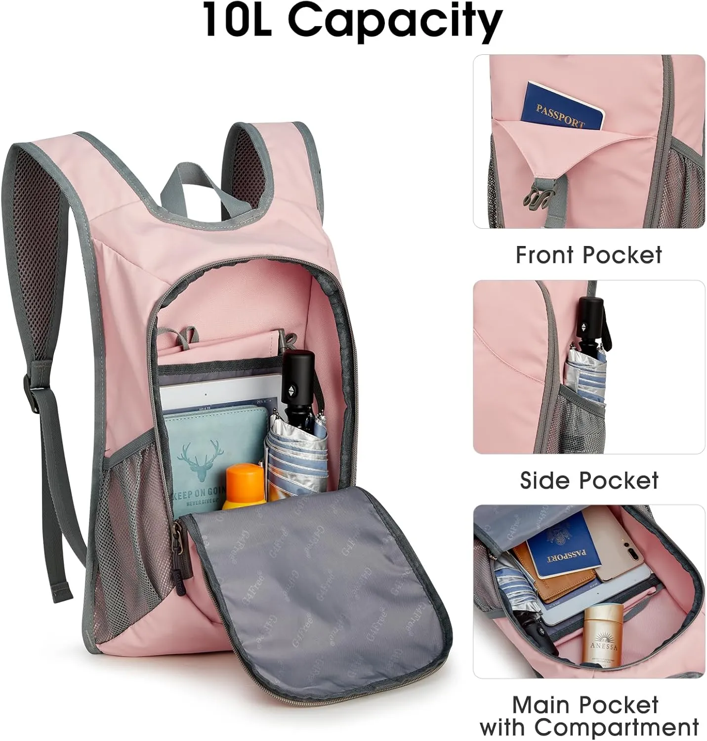 G4Free 10L Hiking Backpack, Lightweight Small Hiking Daypack Outdoor Travel Foldable Shoulder Bag