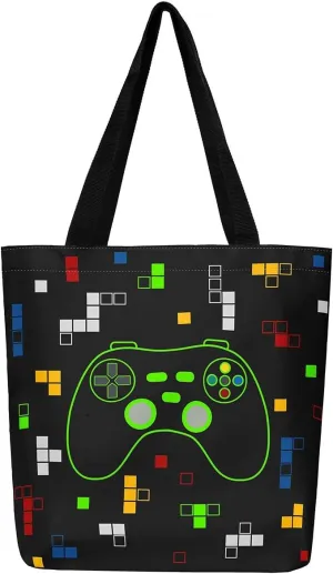Gamer Aesthetic Canvas Tote Bag,Miner Video Games Reusable Tote Shoulder Bag Casual Bag for Shopping, Work, Gym
