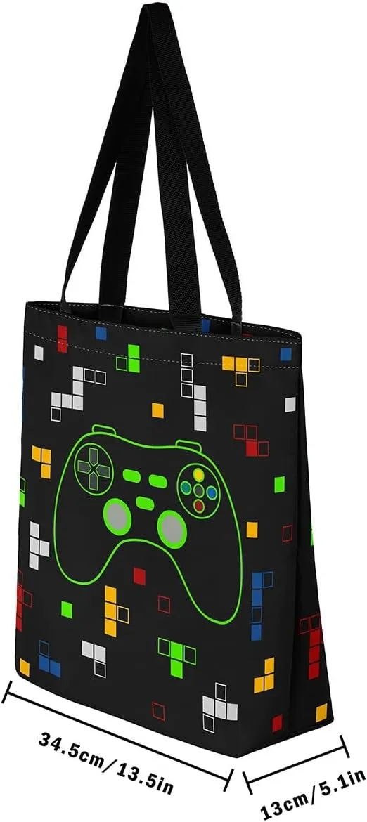 Gamer Aesthetic Canvas Tote Bag,Miner Video Games Reusable Tote Shoulder Bag Casual Bag for Shopping, Work, Gym