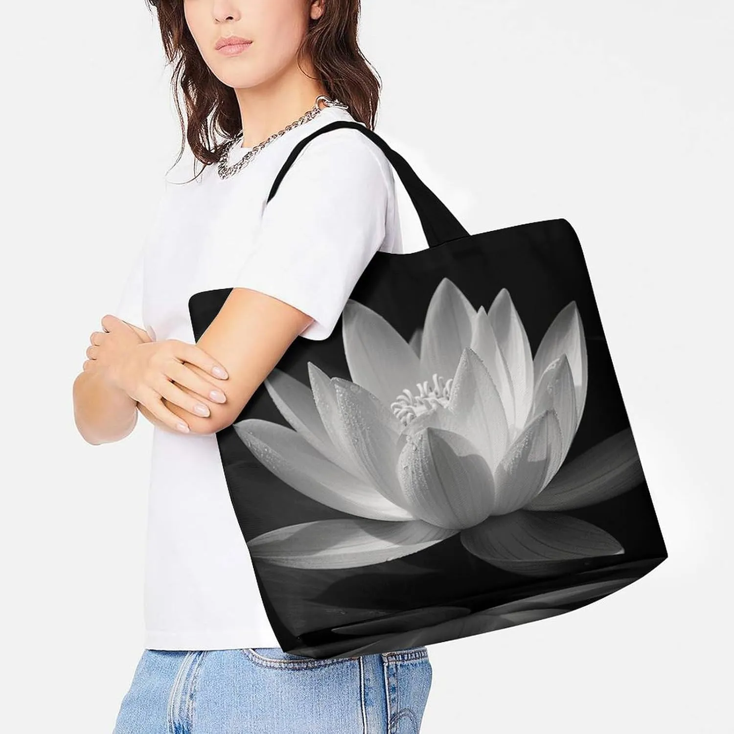 Gardenia Flowers Birds Tote Bags, Reusable Grocery Bags, Large Shopping Bags, Beach Bag, Shoulder Bag for Women