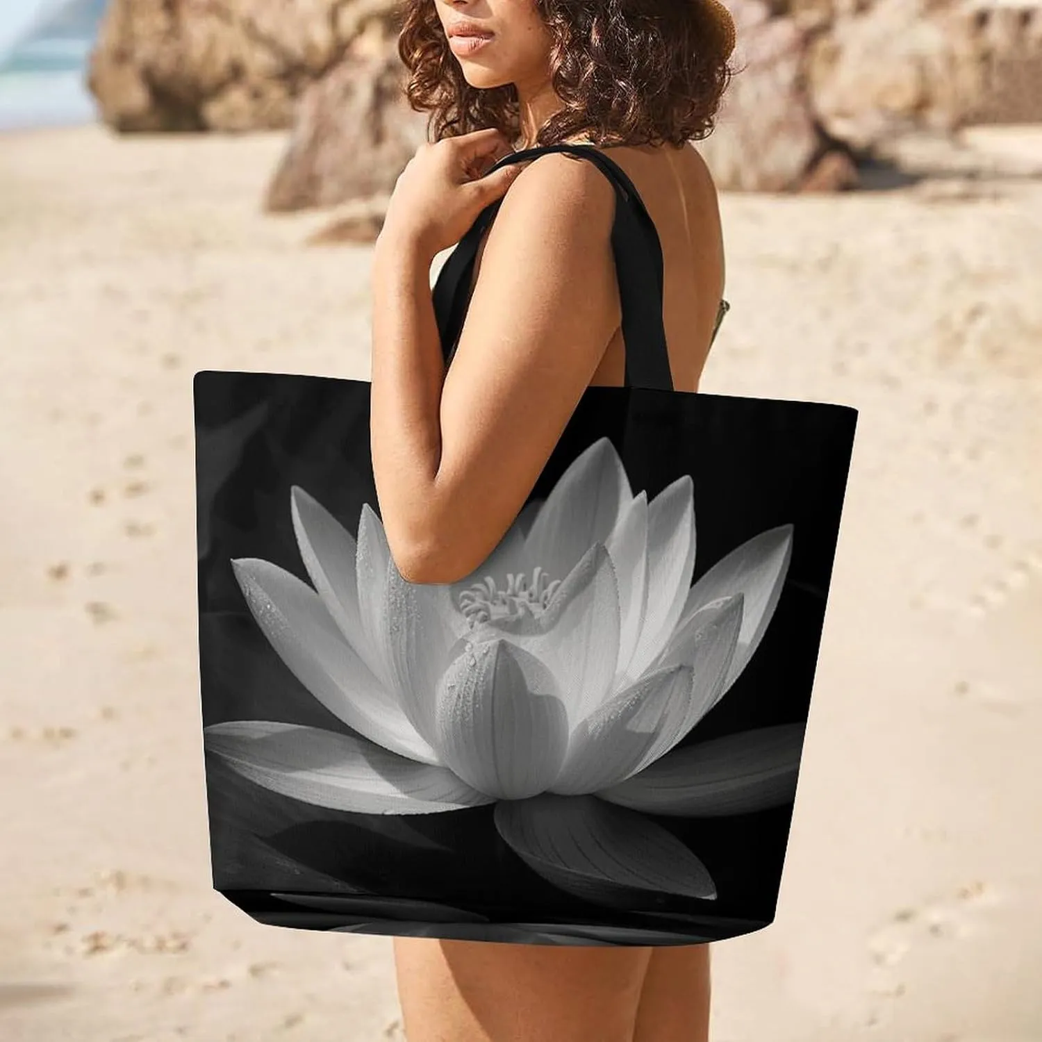 Gardenia Flowers Birds Tote Bags, Reusable Grocery Bags, Large Shopping Bags, Beach Bag, Shoulder Bag for Women