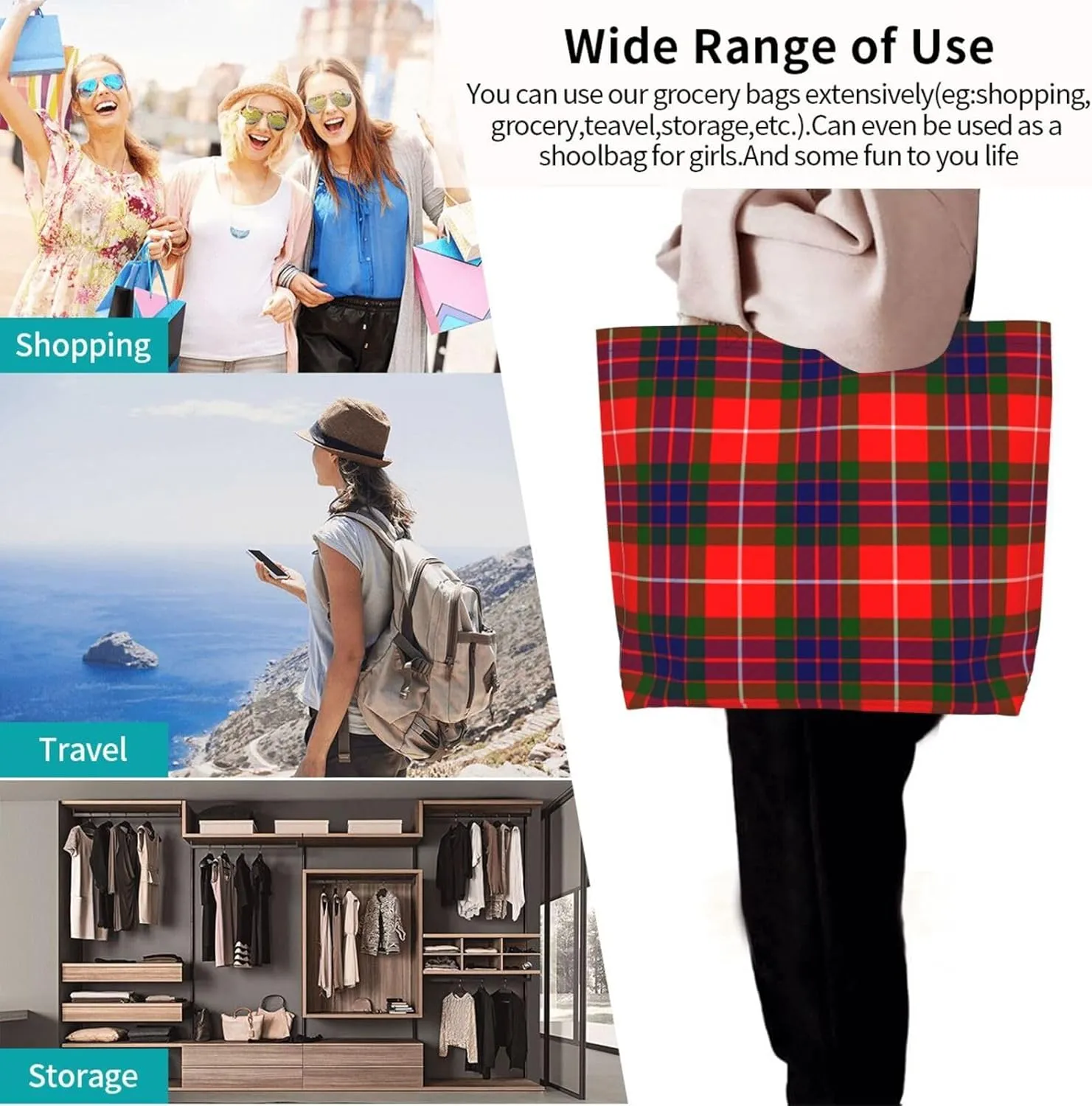 Georgia Tartan Tote Bag For Women Weekender Travel Bag Reusable Grocery Bags Large Totes Handbags