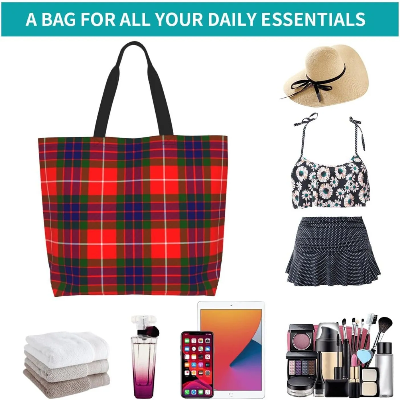 Georgia Tartan Tote Bag For Women Weekender Travel Bag Reusable Grocery Bags Large Totes Handbags