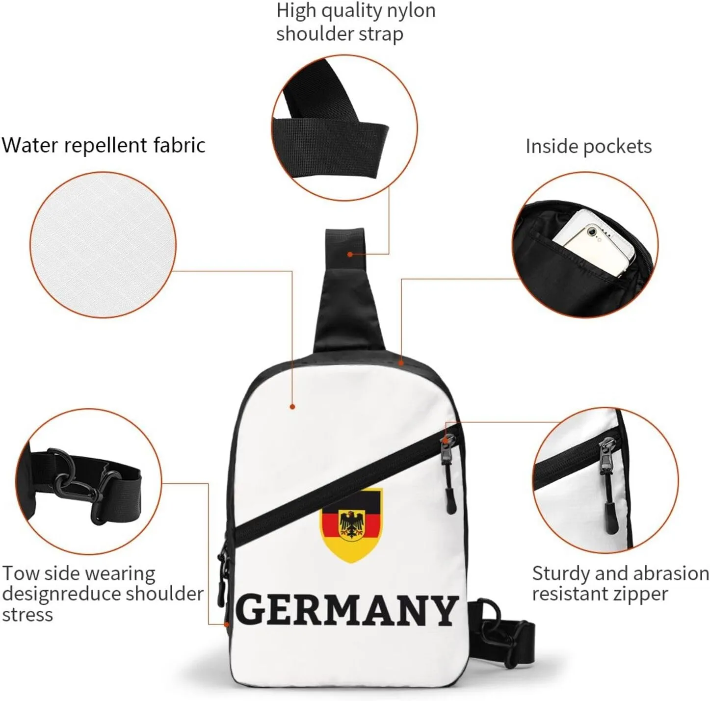 Germany German Football Soccer Flag Packable Crossbody Bag Portable Sling Bags Foldable Travel Daypack Reusable Sports Shoulder Backpack Diagonally Chest Bag for Workout