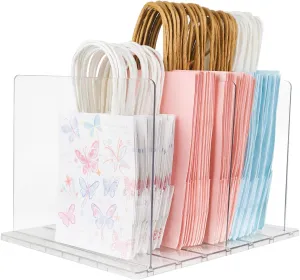 Gift Bag Storage Organizer:Acrylic reusable bag organizer, Adjustable Shelf Divider Bag Organizer for Small Closet