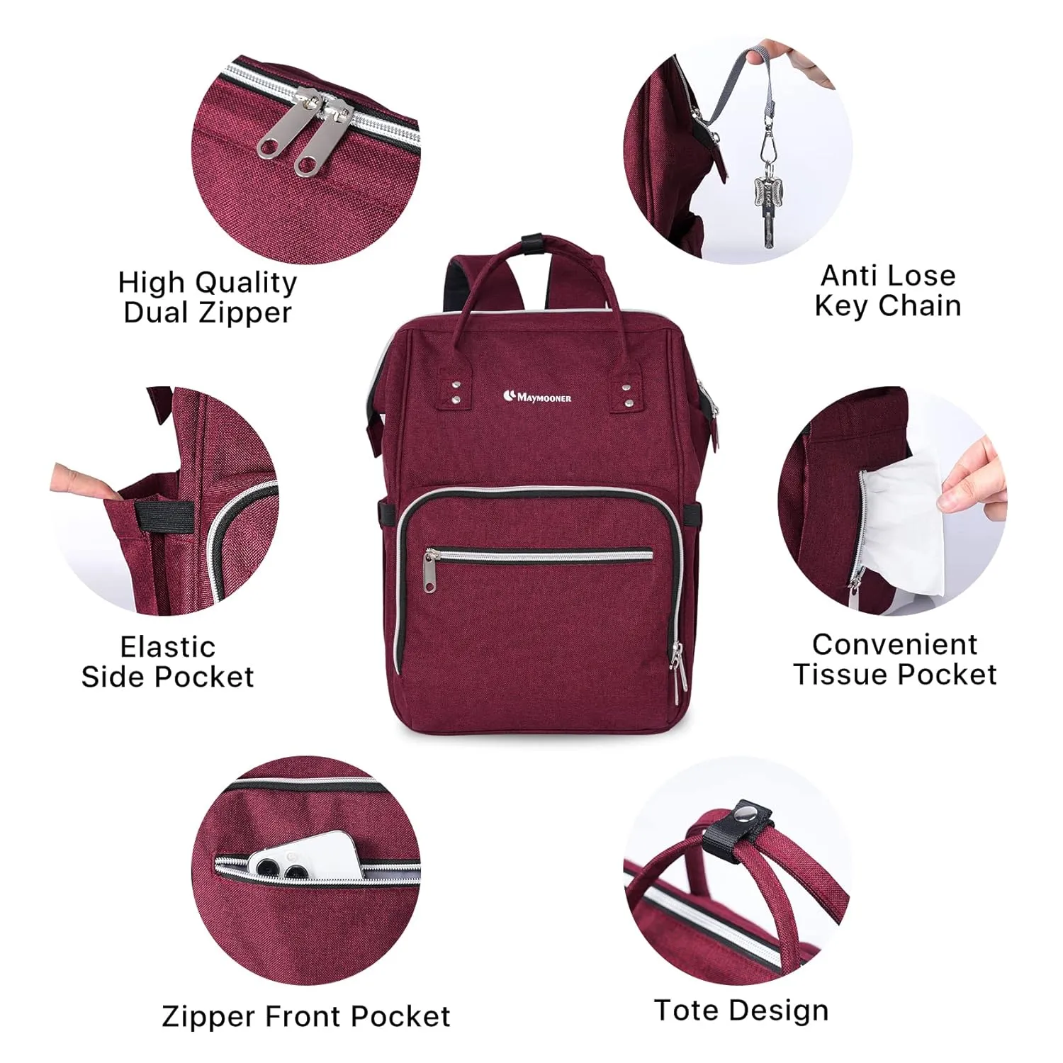 Girls Diaper Bag Backpack with Portable Changing Pad,Large Baby Nappy Backpack,Burgundy
