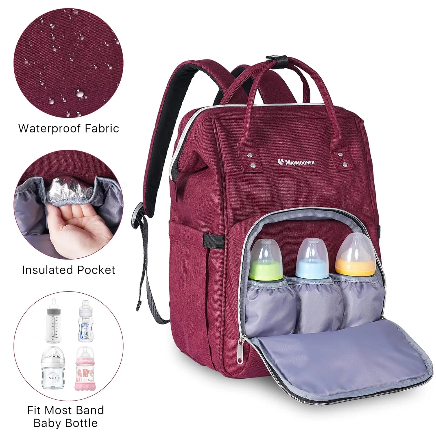 Girls Diaper Bag Backpack with Portable Changing Pad,Large Baby Nappy Backpack,Burgundy