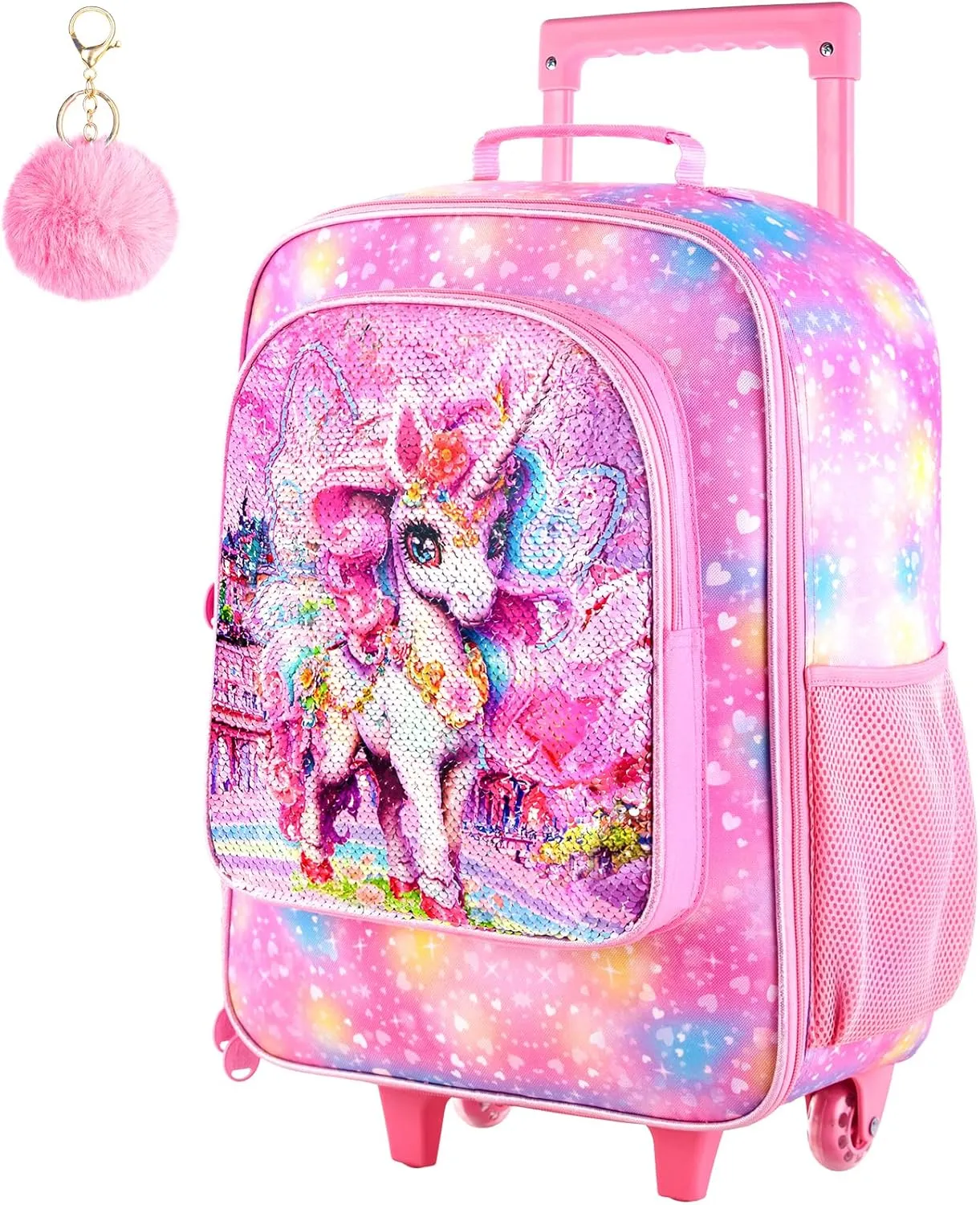 Girls Luggage, 18" Kids Carry on Suitcase With Wheels, Unicorn Suitcases for Toddler Children(Pink)