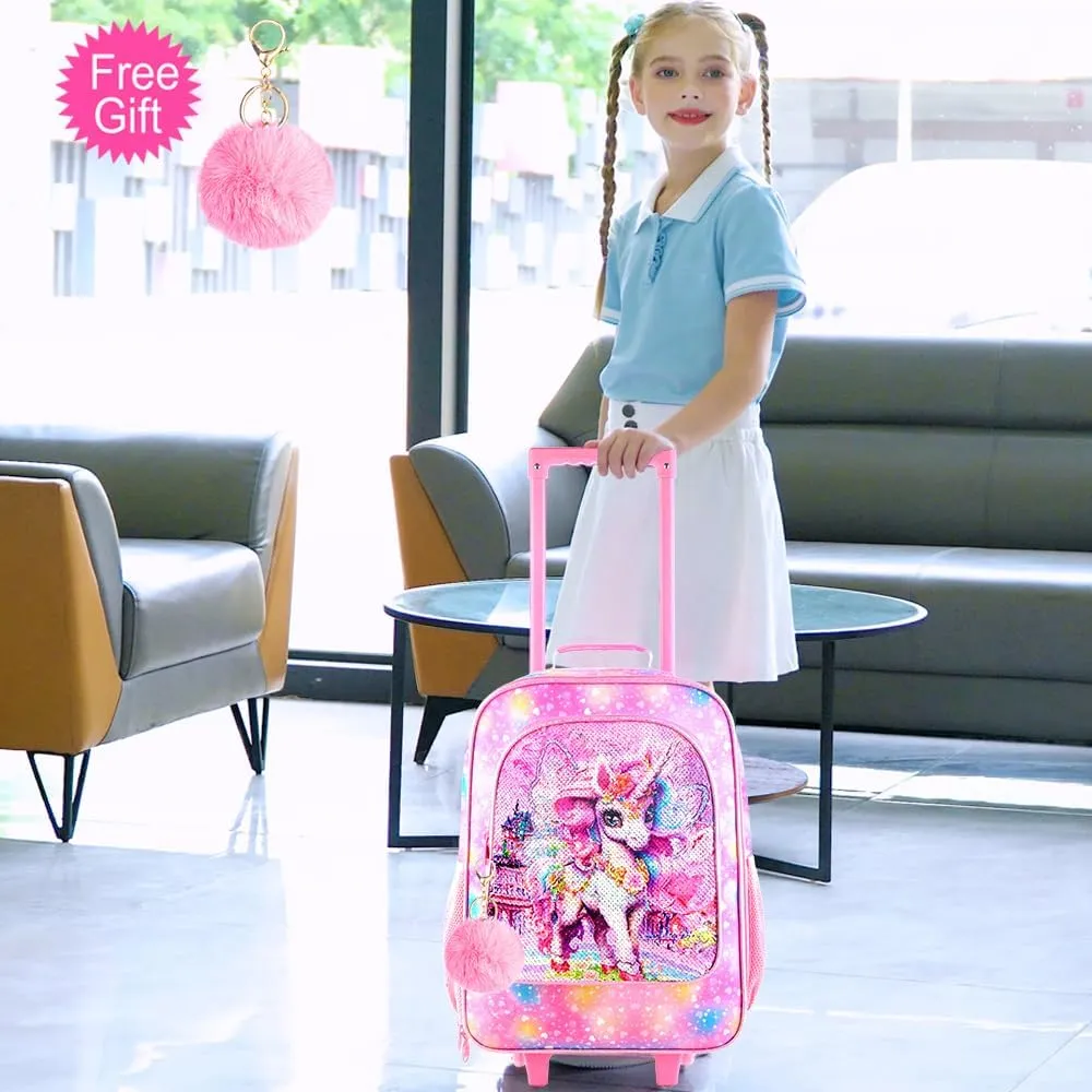 Girls Luggage, 18" Kids Carry on Suitcase With Wheels, Unicorn Suitcases for Toddler Children(Pink)