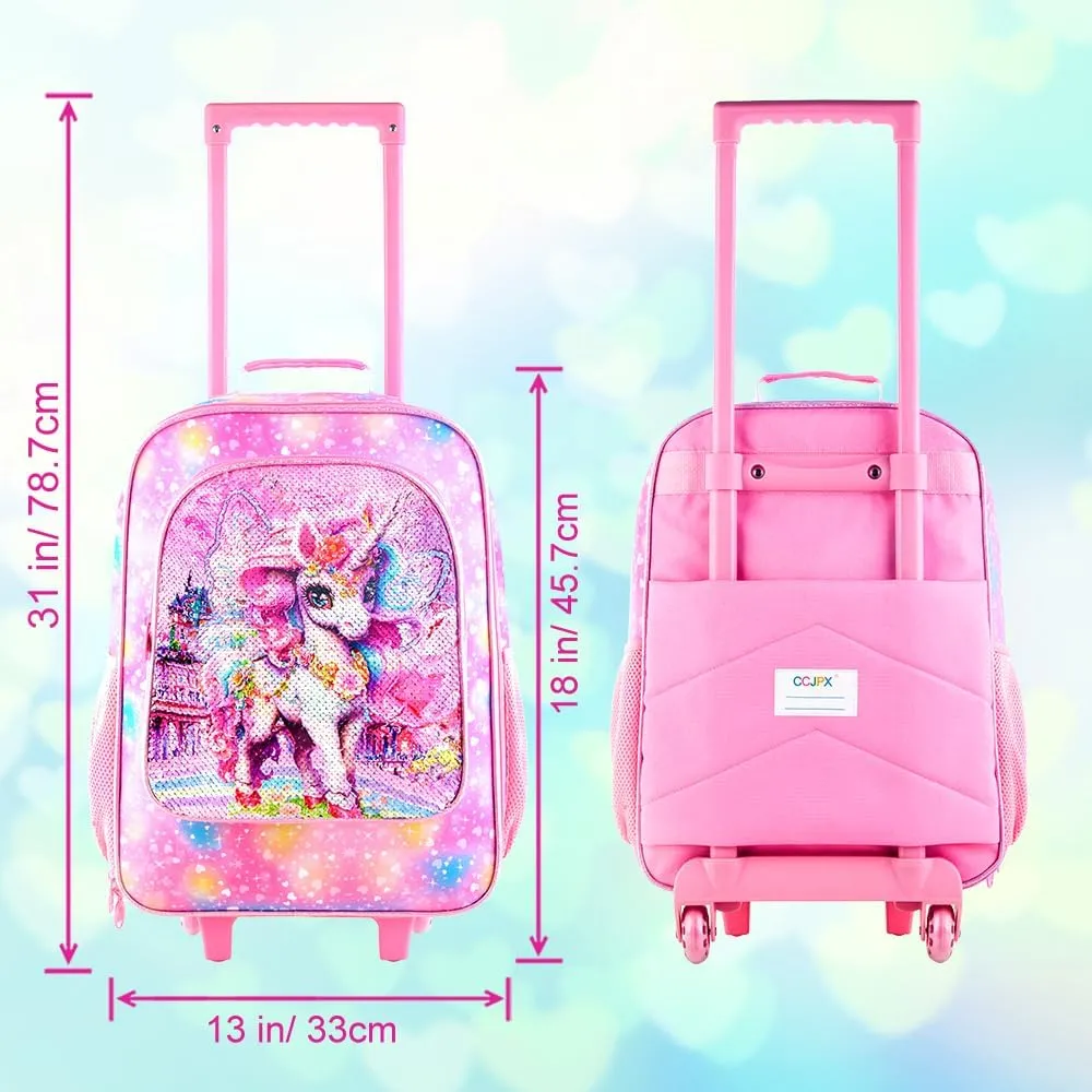 Girls Luggage, 18" Kids Carry on Suitcase With Wheels, Unicorn Suitcases for Toddler Children(Pink)