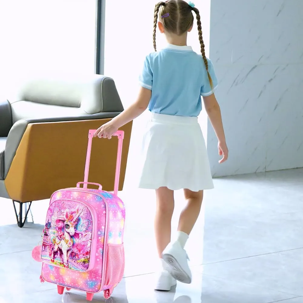 Girls Luggage, 18" Kids Carry on Suitcase With Wheels, Unicorn Suitcases for Toddler Children(Pink)