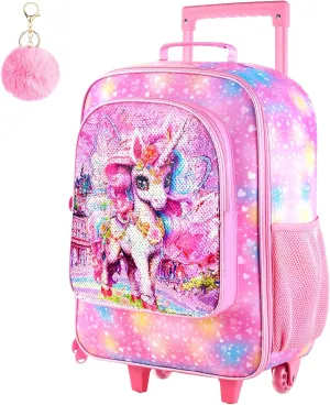 Girls Luggage, 18" Kids Carry on Suitcase With Wheels, Unicorn Suitcases for Toddler Children(Pink)