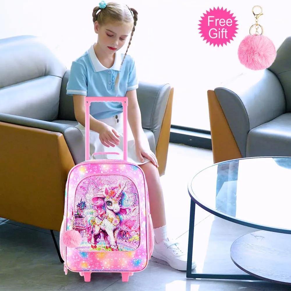 Girls Luggage, 18" Kids Carry on Suitcase With Wheels, Unicorn Suitcases for Toddler Children(Pink)