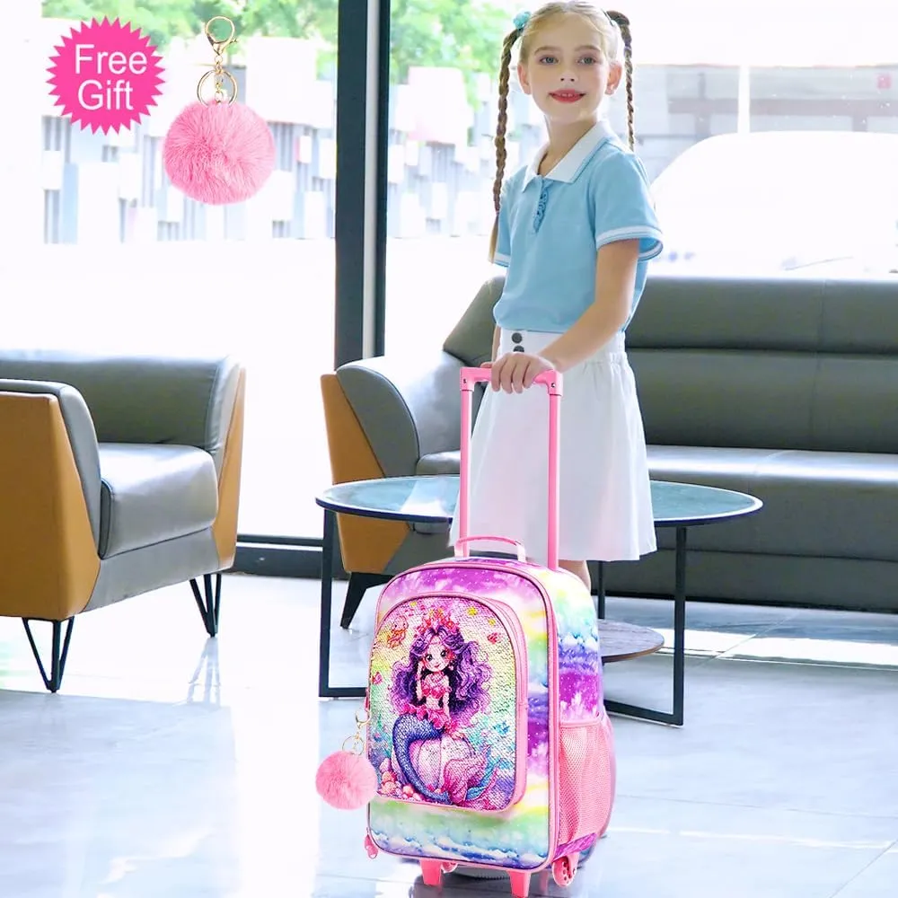 Girls Suitcase, 18" Kids Carry on Luggage With Wheels, Mermaid Suitcases for Toddler Children(Pink)