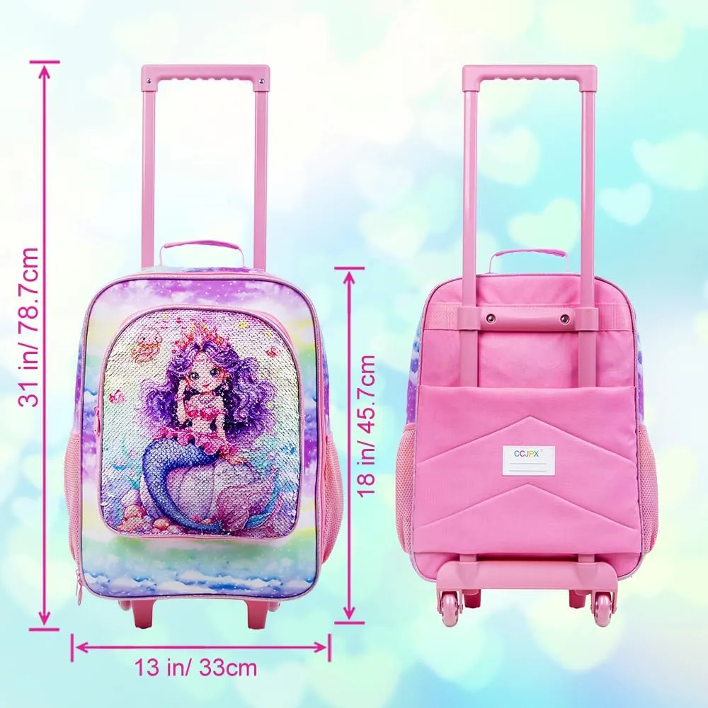 Girls Suitcase, 18" Kids Carry on Luggage With Wheels, Mermaid Suitcases for Toddler Children(Pink)