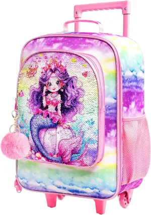 Girls Suitcase, 18" Kids Carry on Luggage With Wheels, Mermaid Suitcases for Toddler Children(Pink)