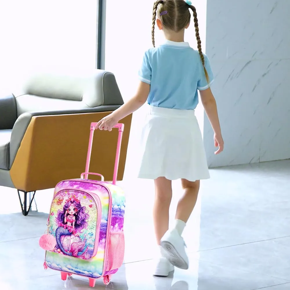 Girls Suitcase, 18" Kids Carry on Luggage With Wheels, Mermaid Suitcases for Toddler Children(Pink)