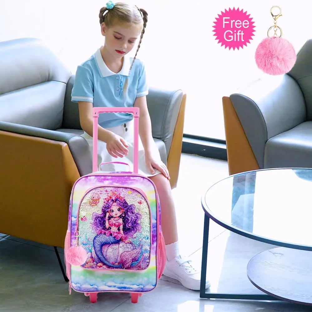 Girls Suitcase, 18" Kids Carry on Luggage With Wheels, Mermaid Suitcases for Toddler Children(Pink)