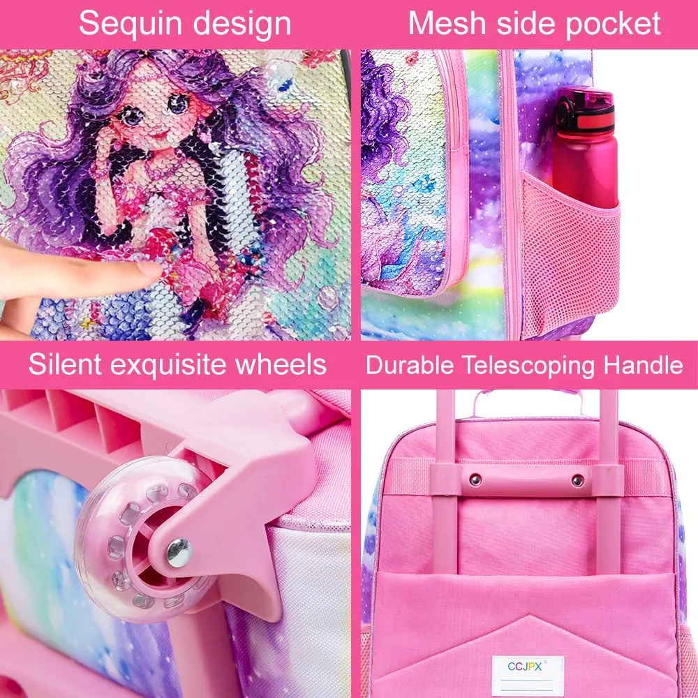 Girls Suitcase, 18" Kids Carry on Luggage With Wheels, Mermaid Suitcases for Toddler Children(Pink)