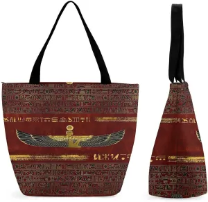 Gold Hieroglyphs Symbols Large Fashion Totes Bag Women's Casual Purses Work Handbags Shopping Bag