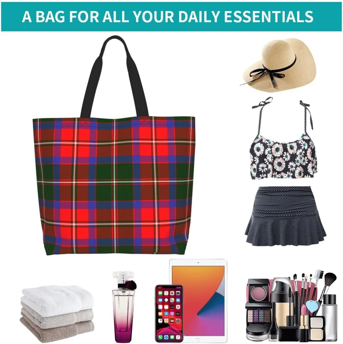 Gordon Dress Modern Tartan Tote Bag For Women Weekender Travel Bag Reusable Grocery Bags Large Totes Handbags