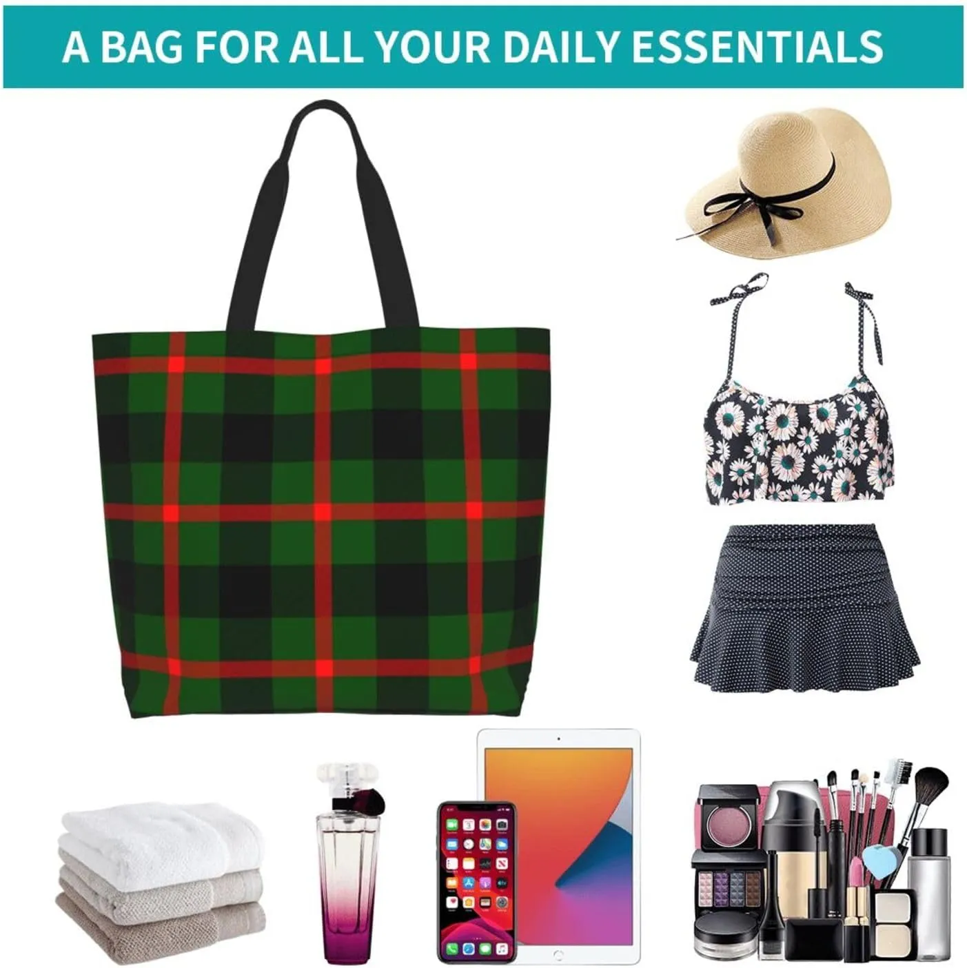 Gordon Dress Modern Tartan Tote Bag For Women Weekender Travel Bag Reusable Grocery Bags Large Totes Handbags