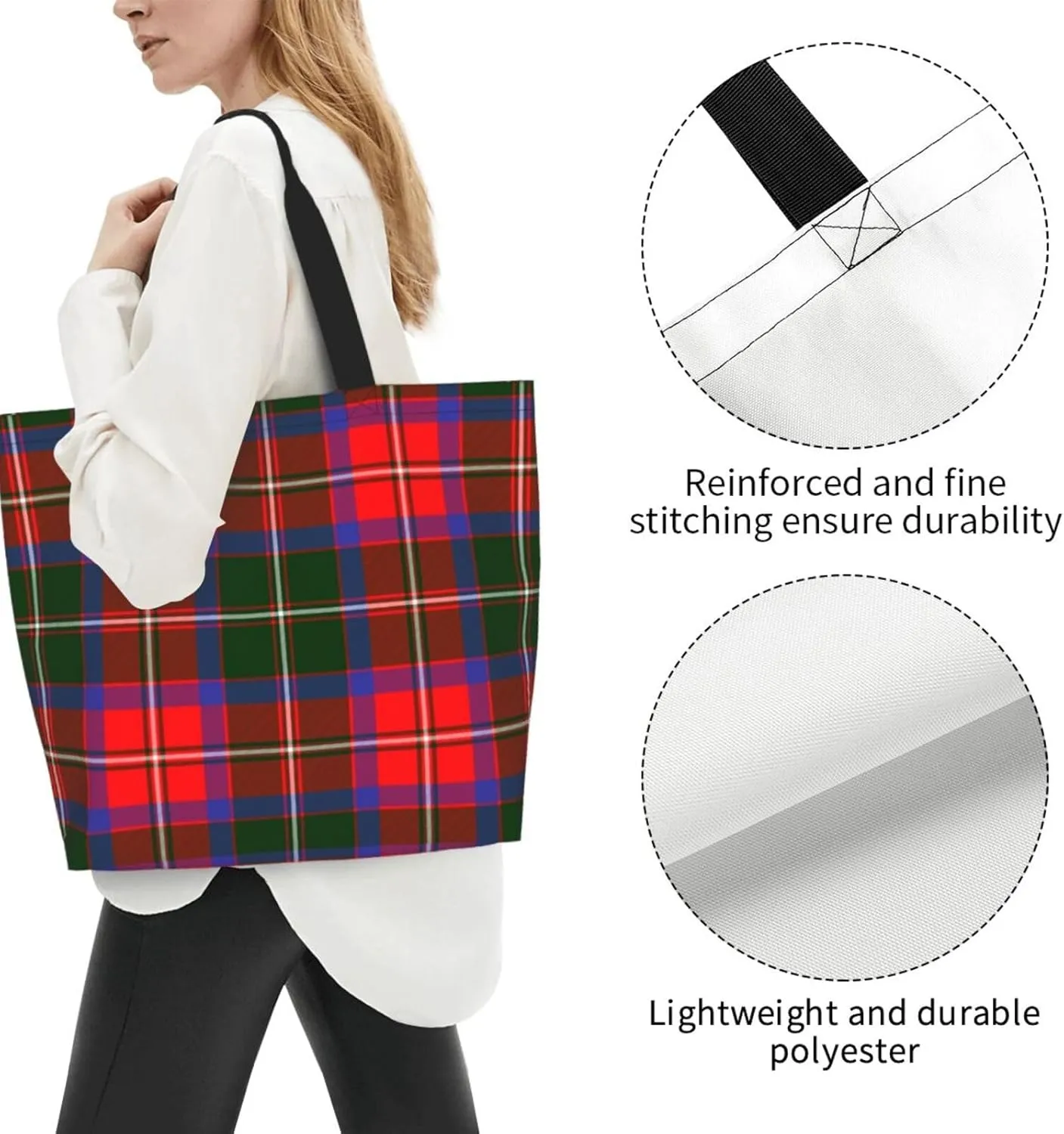 Gordon Dress Modern Tartan Tote Bag For Women Weekender Travel Bag Reusable Grocery Bags Large Totes Handbags