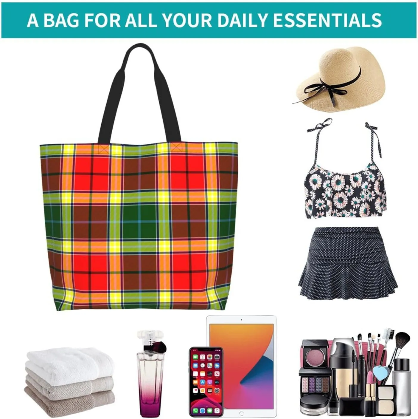 Gordon Dress Modern Tartan Tote Bag For Women Weekender Travel Bag Reusable Grocery Bags Large Totes Handbags