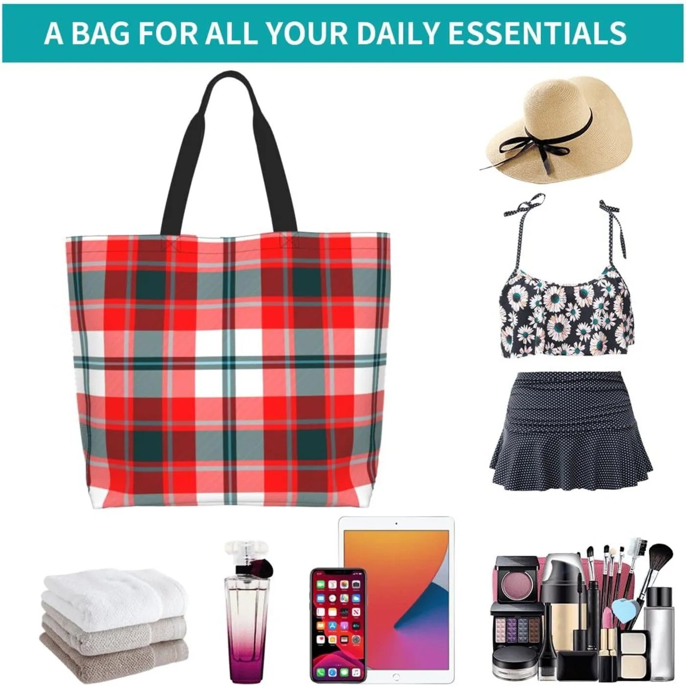 Gordon Dress Modern Tartan Tote Bag For Women Weekender Travel Bag Reusable Grocery Bags Large Totes Handbags