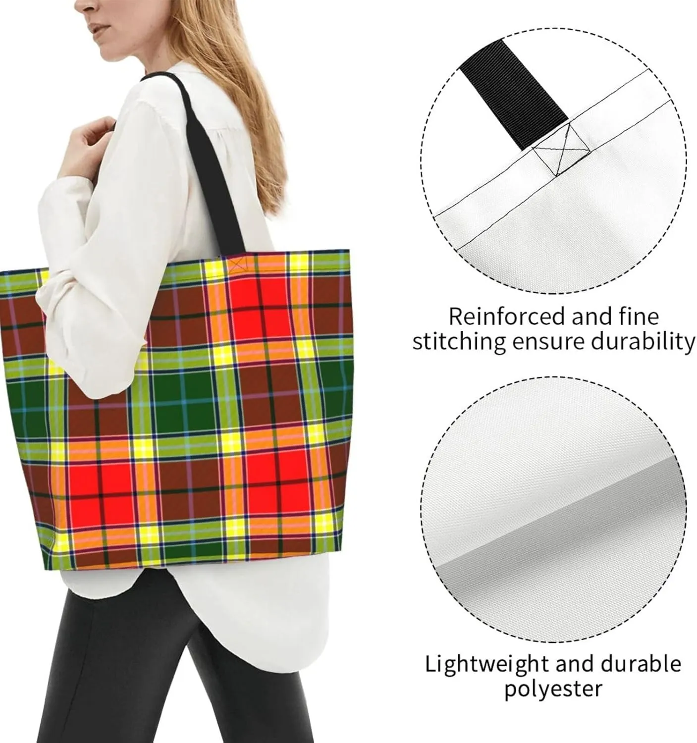 Gordon Dress Modern Tartan Tote Bag For Women Weekender Travel Bag Reusable Grocery Bags Large Totes Handbags