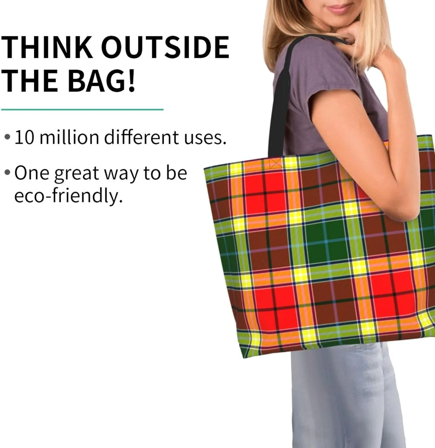 Gordon Dress Modern Tartan Tote Bag For Women Weekender Travel Bag Reusable Grocery Bags Large Totes Handbags