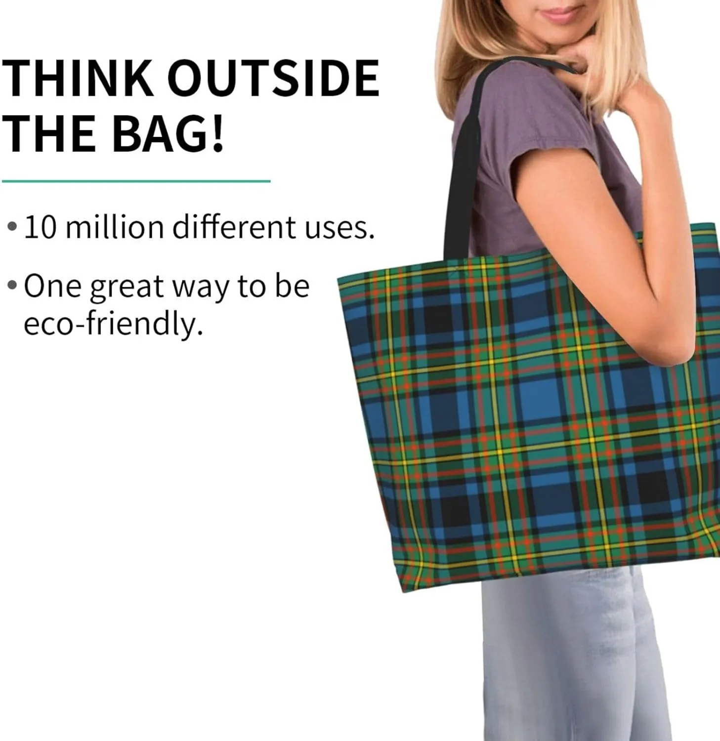Gordon Dress Modern Tartan Tote Bag For Women Weekender Travel Bag Reusable Grocery Bags Large Totes Handbags