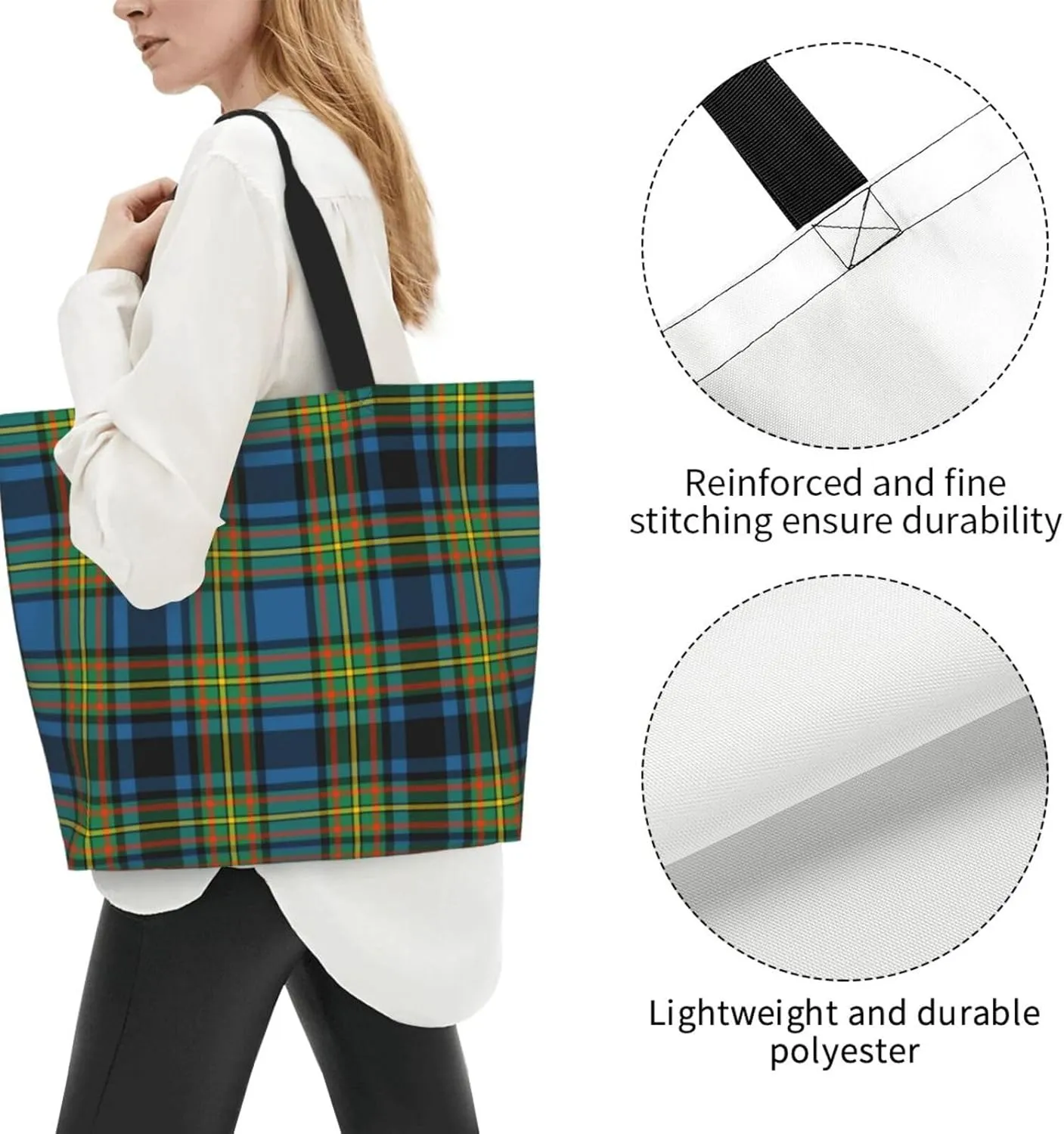 Gordon Dress Modern Tartan Tote Bag For Women Weekender Travel Bag Reusable Grocery Bags Large Totes Handbags