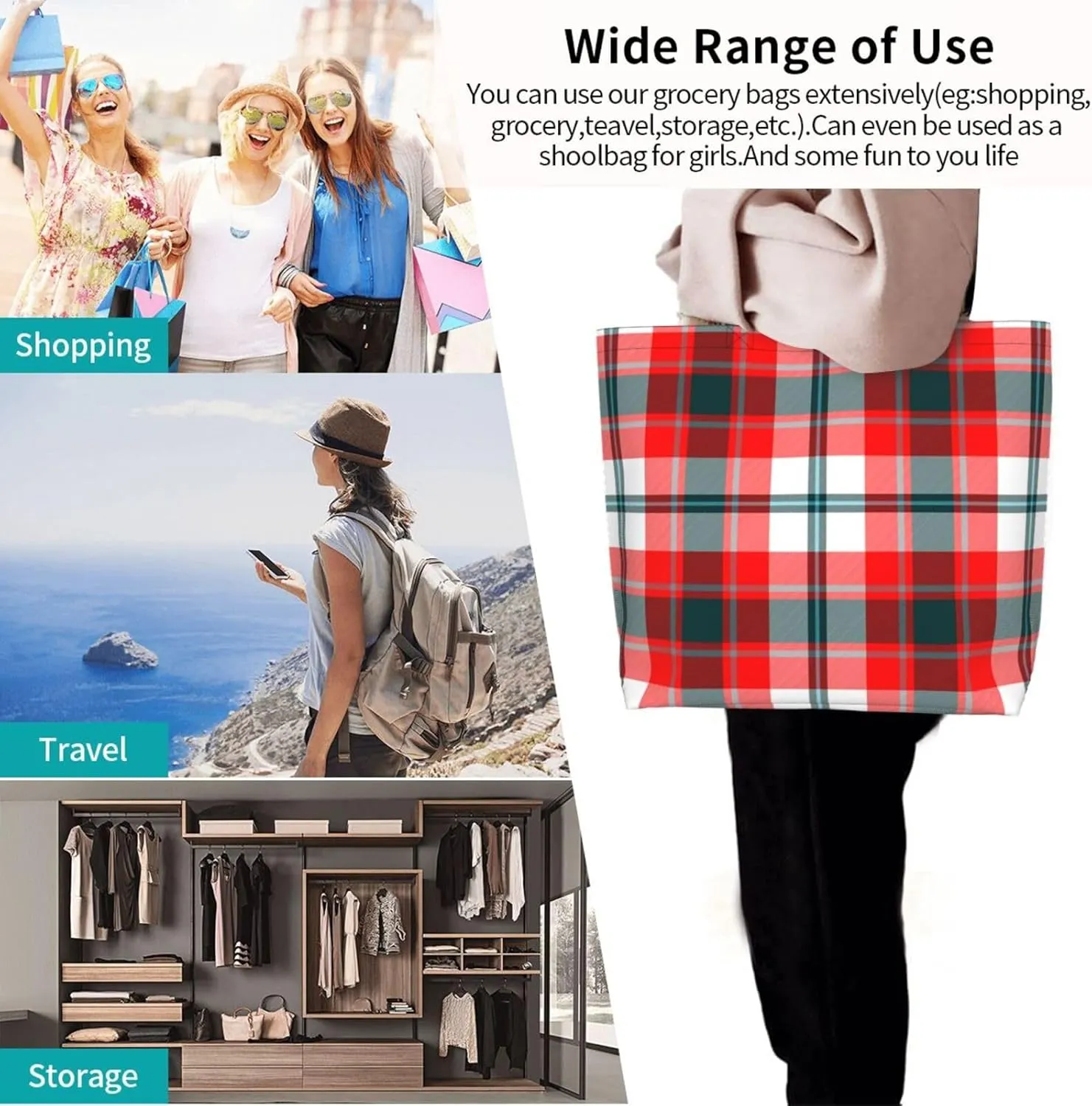 Gordon Dress Modern Tartan Tote Bag For Women Weekender Travel Bag Reusable Grocery Bags Large Totes Handbags