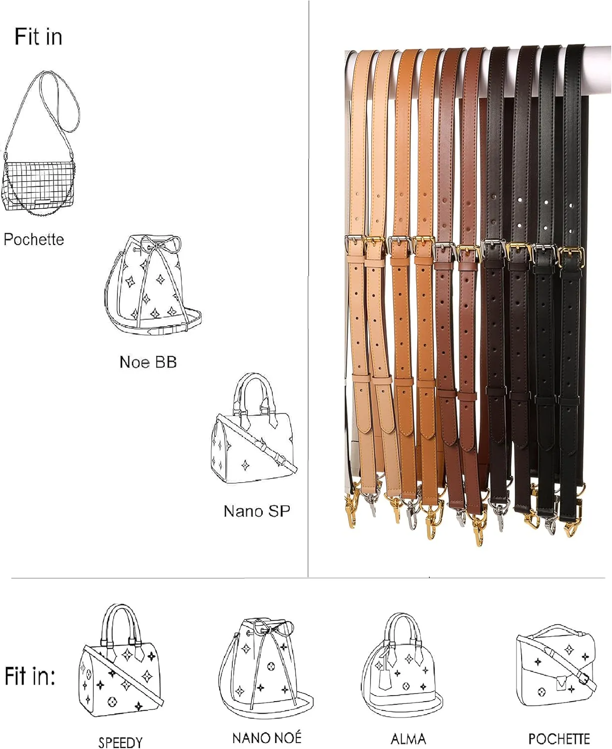 GOXTECH Vachetta Leather Adjustable Crossbody Strap for ， Women's Crossbody Handbags