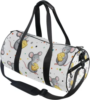 Gray Mouse Holding Yellow Cheese Gym Duffle Bag Women Men Sports Fitness Bag for Travel Workout Gymnastics Dance Ballet