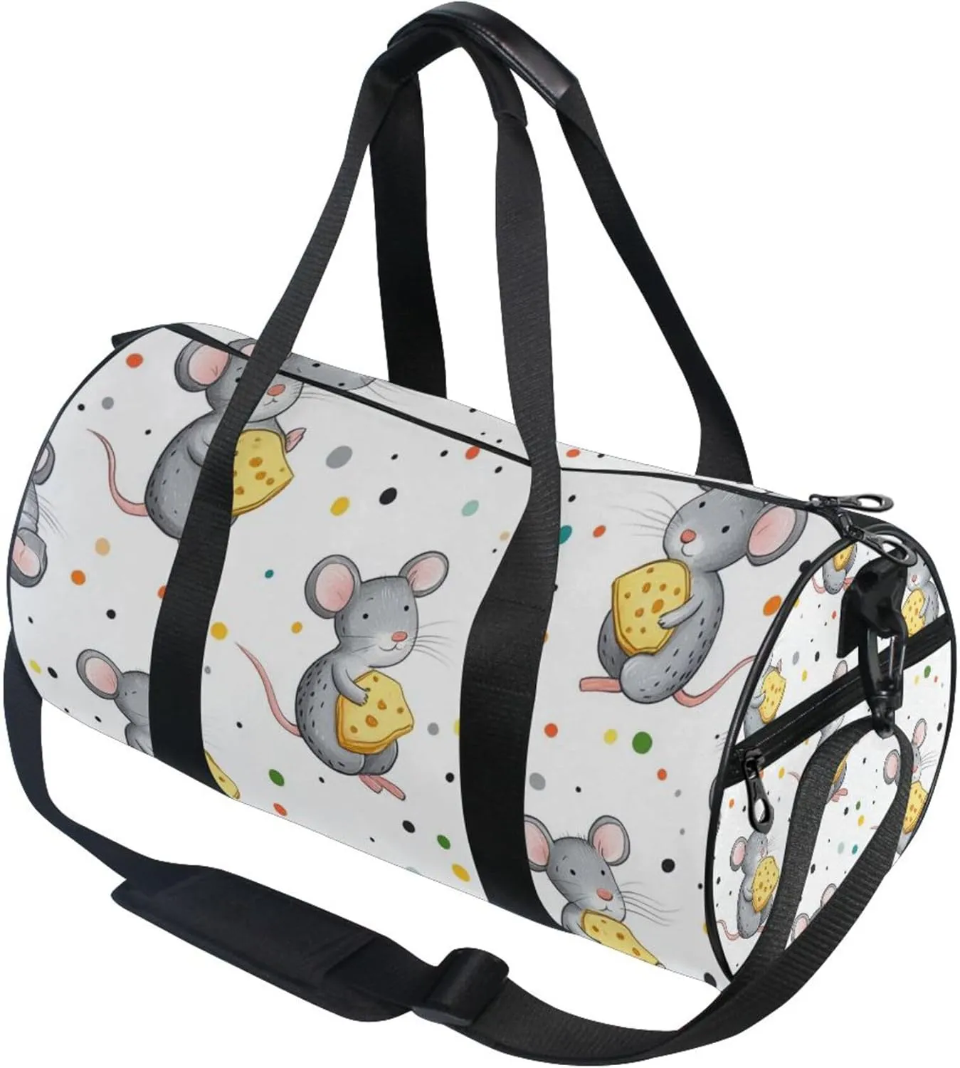 Gray Mouse Holding Yellow Cheese Gym Duffle Bag Women Men Sports Fitness Bag for Travel Workout Gymnastics Dance Ballet
