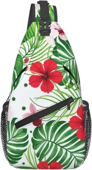 Green Palm Leaves Pattern Sling Bag Cross Body Bag Shoulder Bag Fanny Pack Travel Hiking Daypack For Women Men