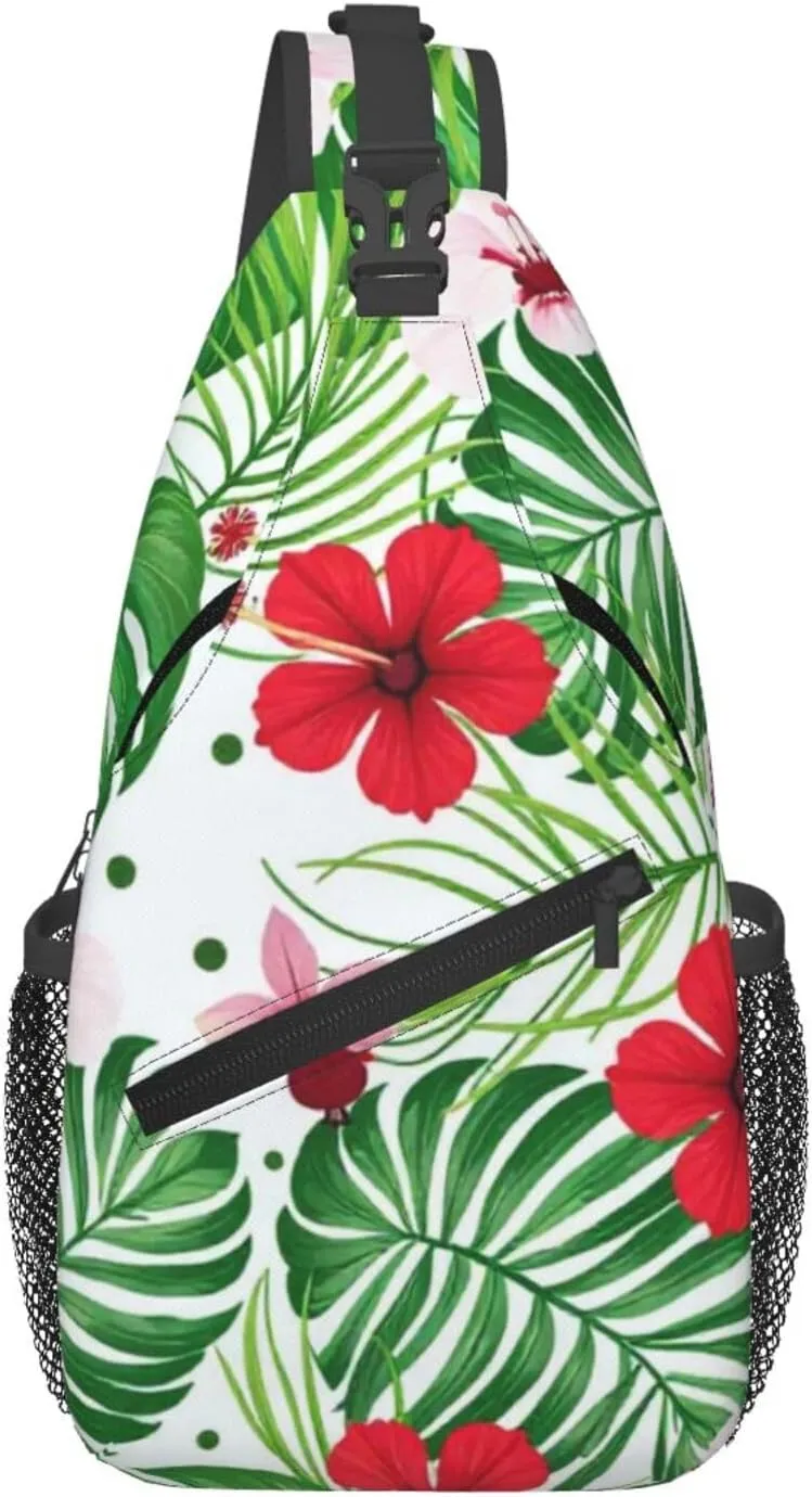 Green Palm Leaves Pattern Sling Bag Cross Body Bag Shoulder Bag Fanny Pack Travel Hiking Daypack For Women Men