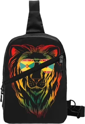 Grenada Flag Cool Lion Packable Crossbody Bag Portable Sling Bags Foldable Travel Daypack Reusable Sports Shoulder Backpack Diagonally Chest Bag for Workout